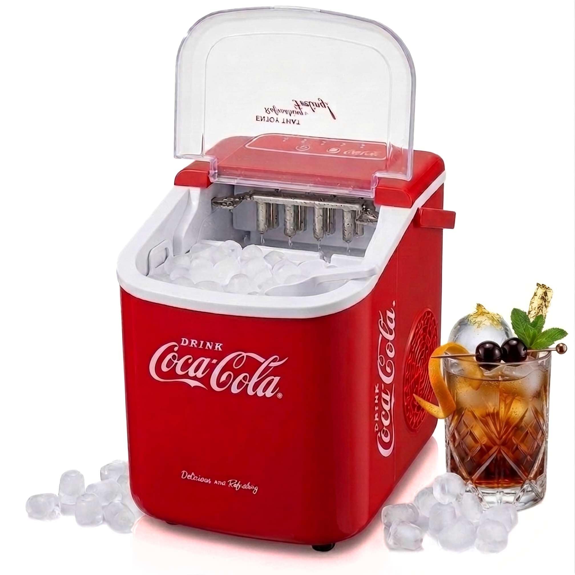 Salco Coca-Cola Eiswürfelmaschine – 10 kg/24h Eisbereiter mit Tragebügel & LED-Display