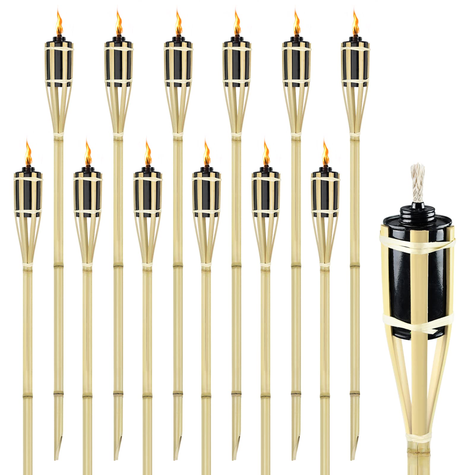 NAIZY Gartenfackeln 12er Set 90cm Bambusfackeln – Öllampen für Outdoor Garten & Deko