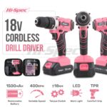 Hi-Spec 18V Akkubohrschrauber Pink – Profi-Bohrmaschine mit 58tlg Bitset für Holz, Metall & Mauerwerk – Bild 3