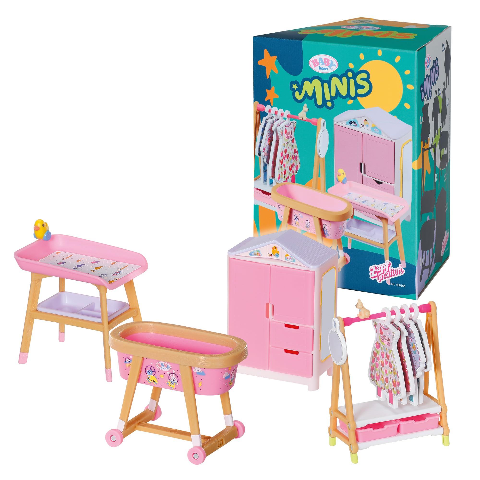 BABY born Minis Möbelset mit Kleiderschrank & Wickeltisch – Skandinavisches Kinderzimmer