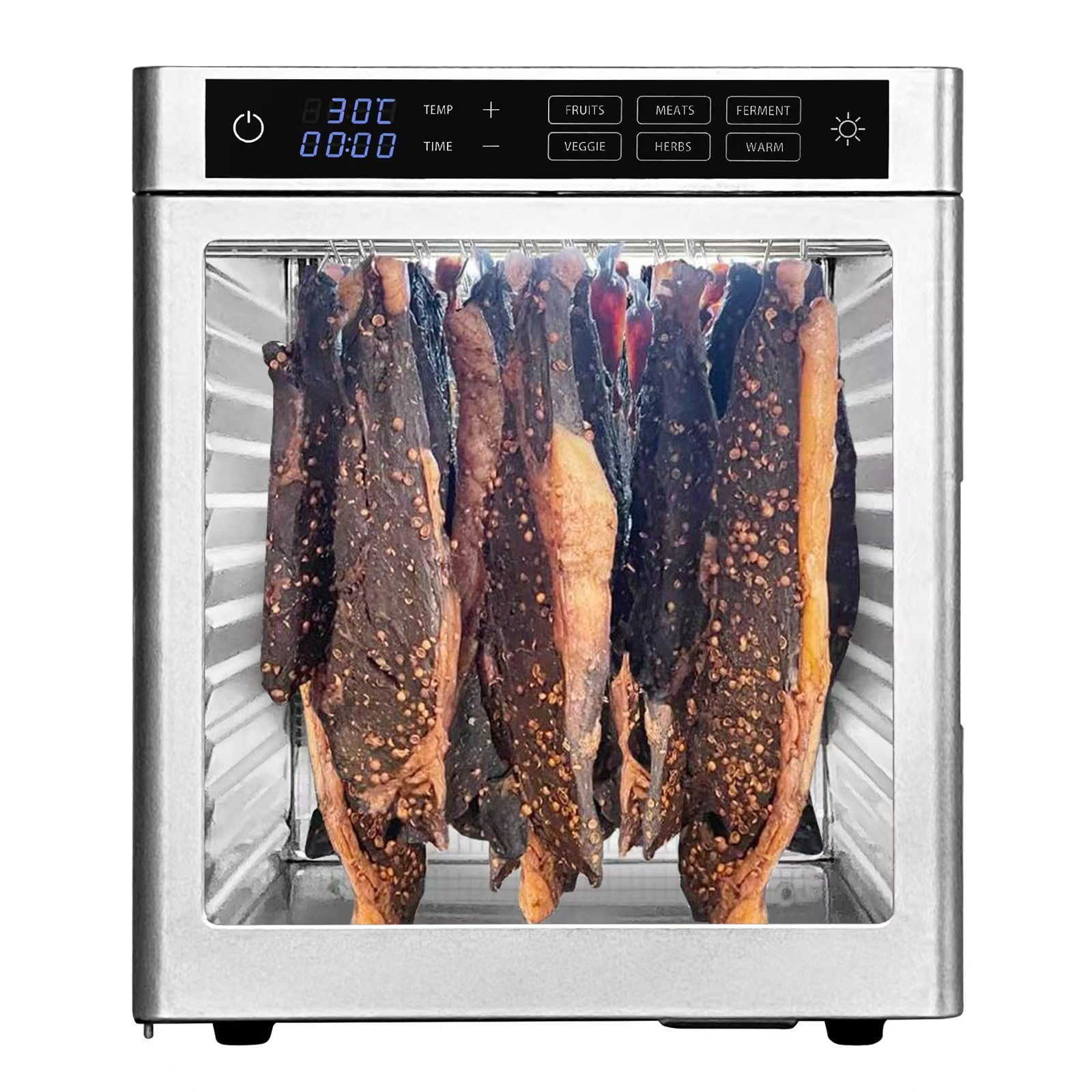 oiyocemo Dörrautomat Edelstahl 800 W – 12 Gitter Dörrgerät mit 6 Voreinstellungen