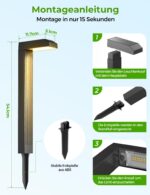 iseeway 6er-Set Solar-Wegeleuchten mit 3 Lichtfarben – 20 LEDs, IP65, bis 22h Leuchtdauer – Bild 7
