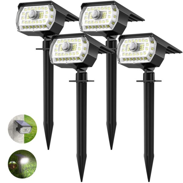 Fratink 4er Set Solarstrahler mit Bewegungsmelder – 43LED IP65 wasserdicht für Garten & Außenbereiche