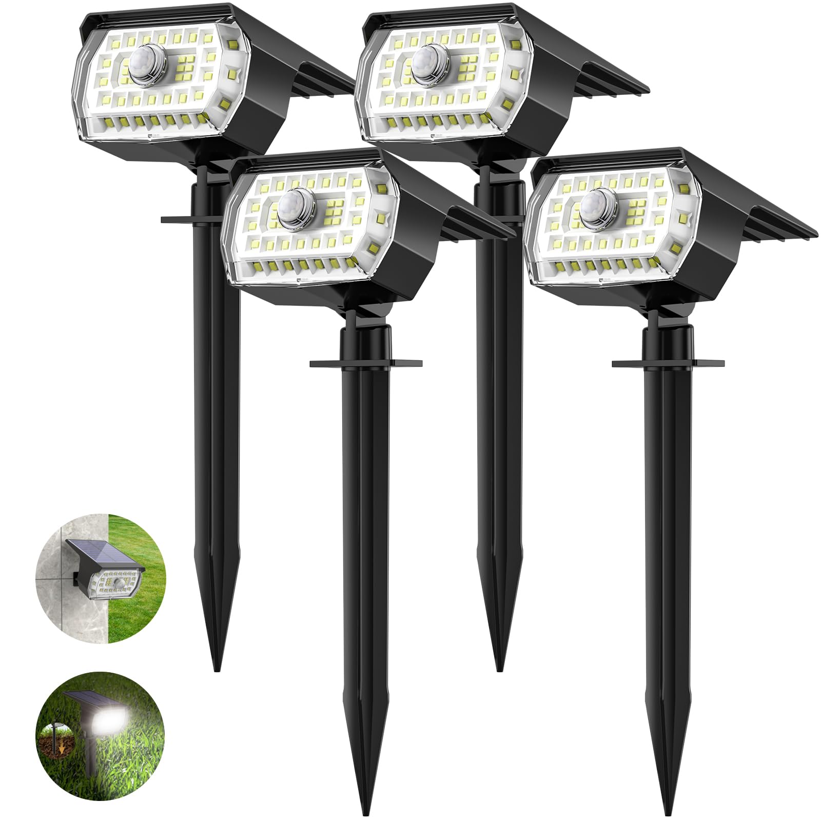 Fratink 4er Set Solarstrahler mit Bewegungsmelder – 43LED IP65 wasserdicht für Garten & Außenbereiche
