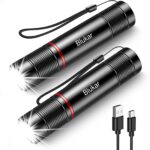 Blukar LED Taschenlampe Aufladbar 2er-Set – Superhelle Zoombar Torch mit 4 Modi für Outdoor