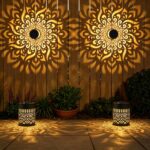2er Set Solarleuchten Mandala – Dekorative LED Gartenleuchten mit Durchbruchdesign