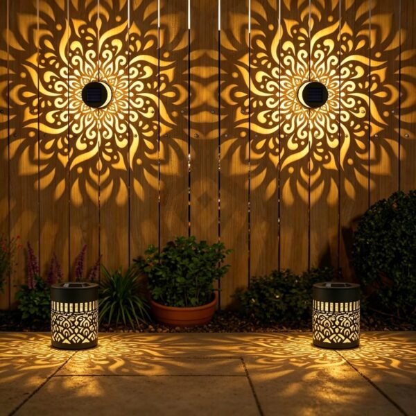 2er Set Solarleuchten Mandala – Dekorative LED Gartenleuchten mit Durchbruchdesign