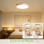 Kimjo LED-Deckenleuchte Ø 30 cm Holz Weiß – Warmweisses Licht 3000K für Wohnzimmer – Bild 4