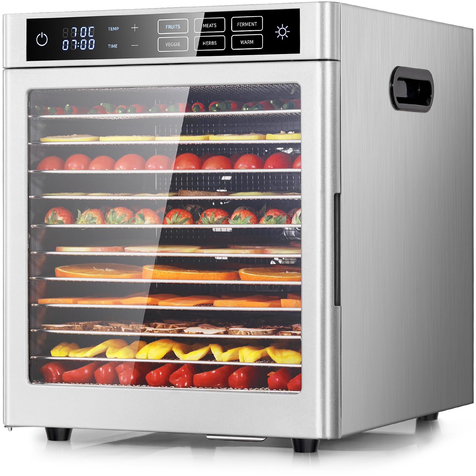 Kwasyo Dörrautomat 12 Etagen Edelstahl – 800W mit 6 Voreinstellungen & 24h Timer