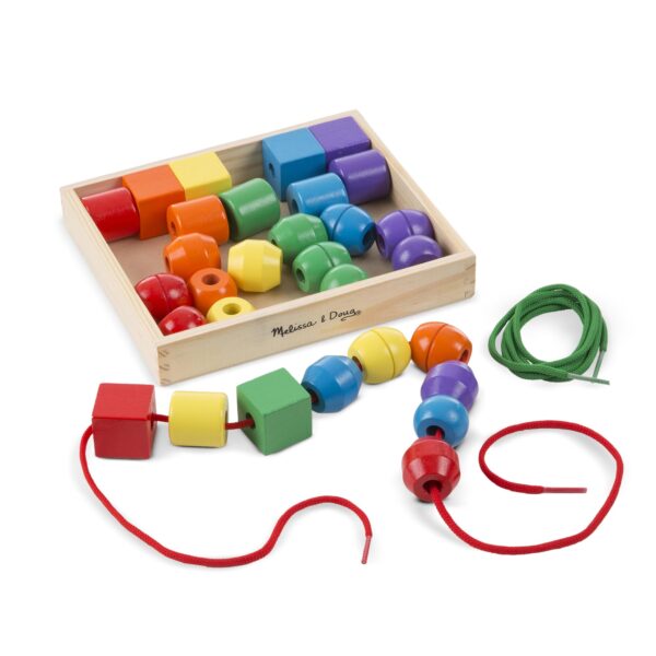 Melissa & Doug Fädelspiel mit 30 Holzperlen – Motoriktraining für Kinder ab 3 Jahren