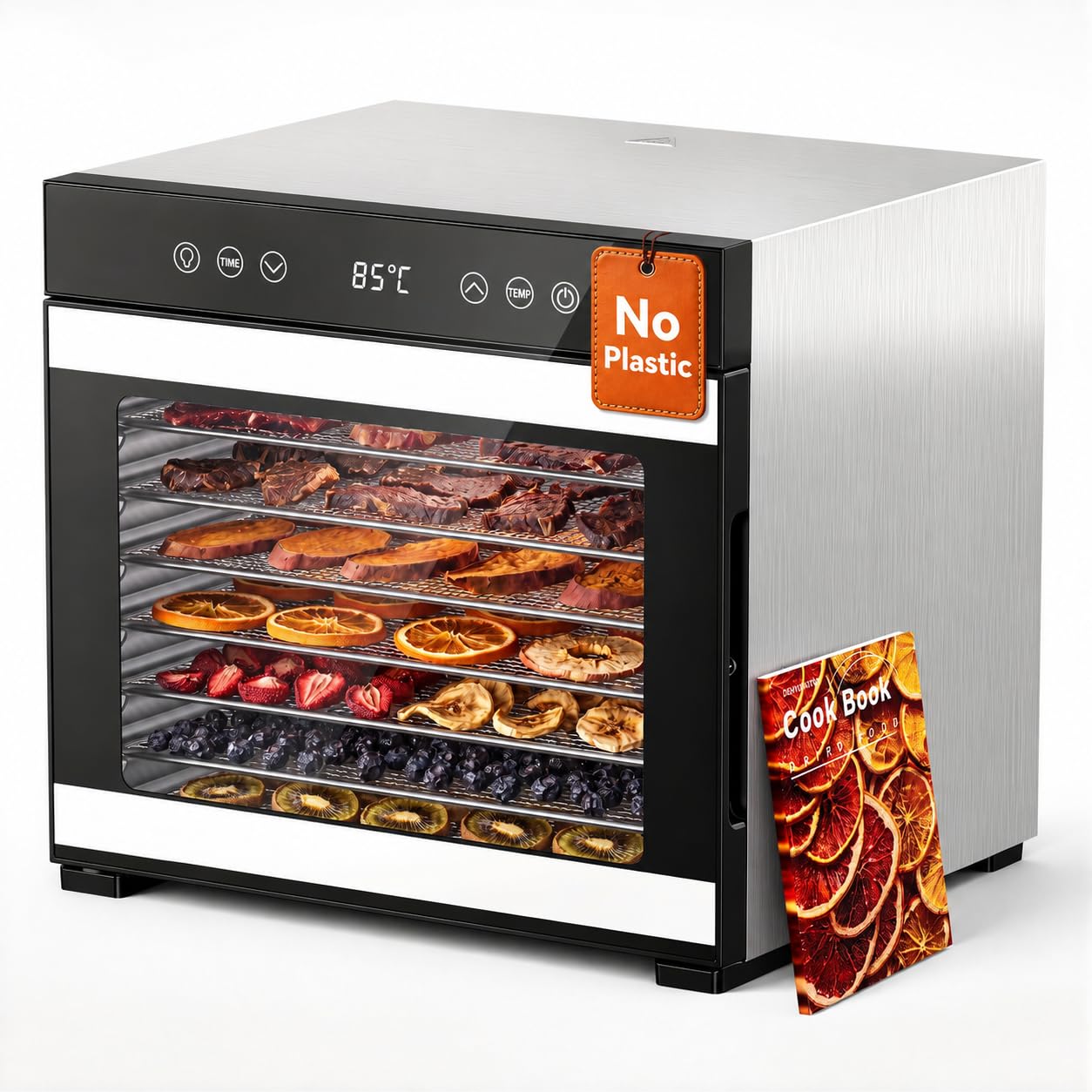JUMMICO Dörrautomat mit 8 Edelstahl-Tabletts – Profi-Dörrgerät für Obst, Fleisch & Jerky