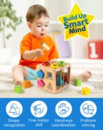 Coogam Holz Montessori Formsortierwürfel mit Hammer – Motorik & Formenlernen für Babys 12–36 Monate – Bild 4