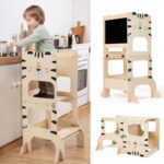 labebe Lernturm klappbar 3 in 1 – Montessori Learning Tower mit Kreidetafel ab 1 Jahr