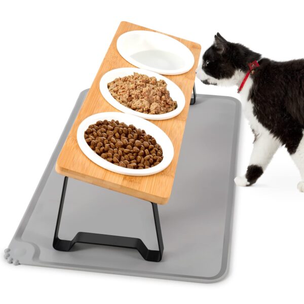 Lannvan Katzennapf 3er Set – Ergonomische Futterstation mit Keramik & Bambus für Katzen