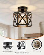 BLNAN Deckenleuchte 22cm Schwarz – Industrial Design Metall-Käfig für moderne Räume – Bild 5
