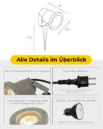 SLV NAUTILUS Bodenstrahler IP65 – Drehbarer Aussenstrahler mit Erdspiss für Garten & Terrasse – Bild 4