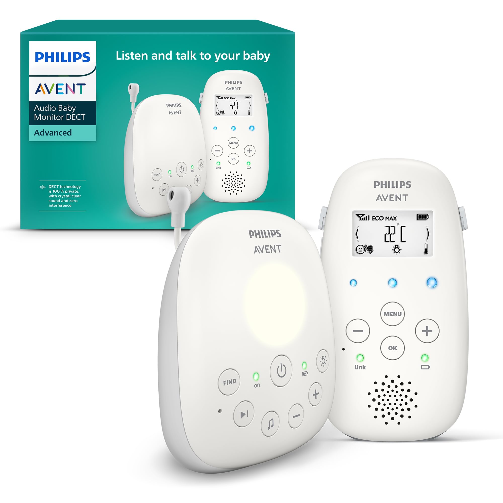 Philips AVENT DECT Babyphone mit Temperatursensor & Gegensprechfunktion – Sichere Überwachung