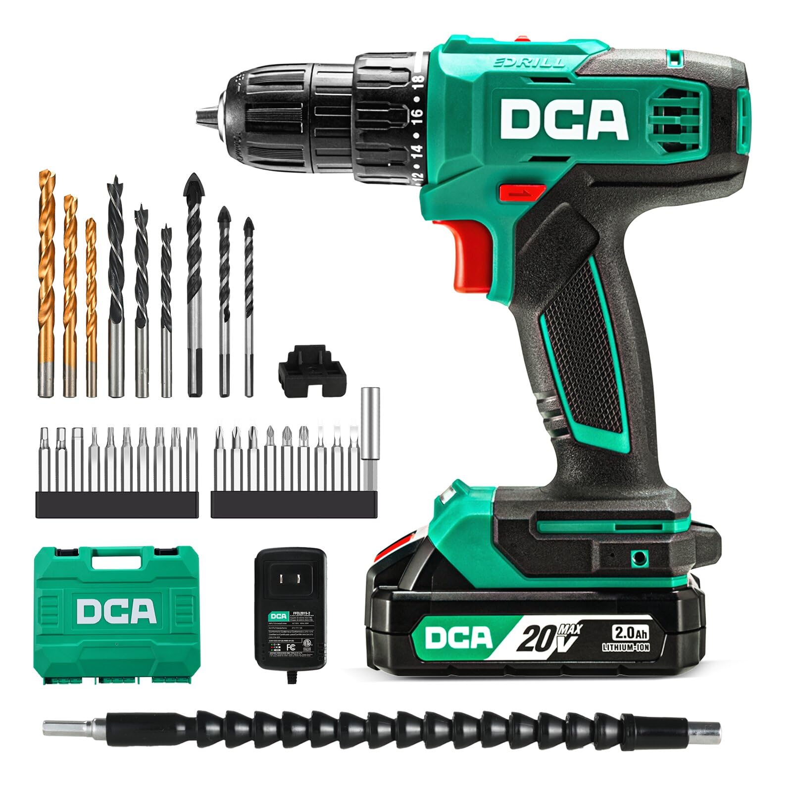 DCA 20V Akku-Bohrschrauber Set mit 2,0 Ah – 40 Nm & 25-teiliges Zubehör