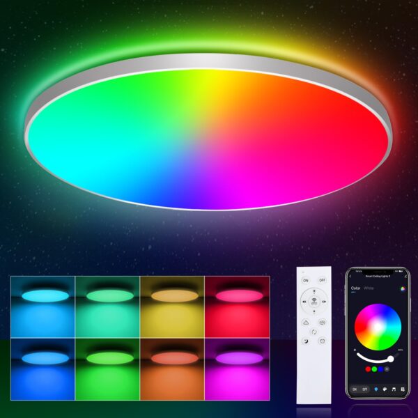 OPPEARL LED-Deckenleuchte 24W dimmbar – Smart Home Deckenlampe mit RGB Farbwechsel & App-Steuerung
