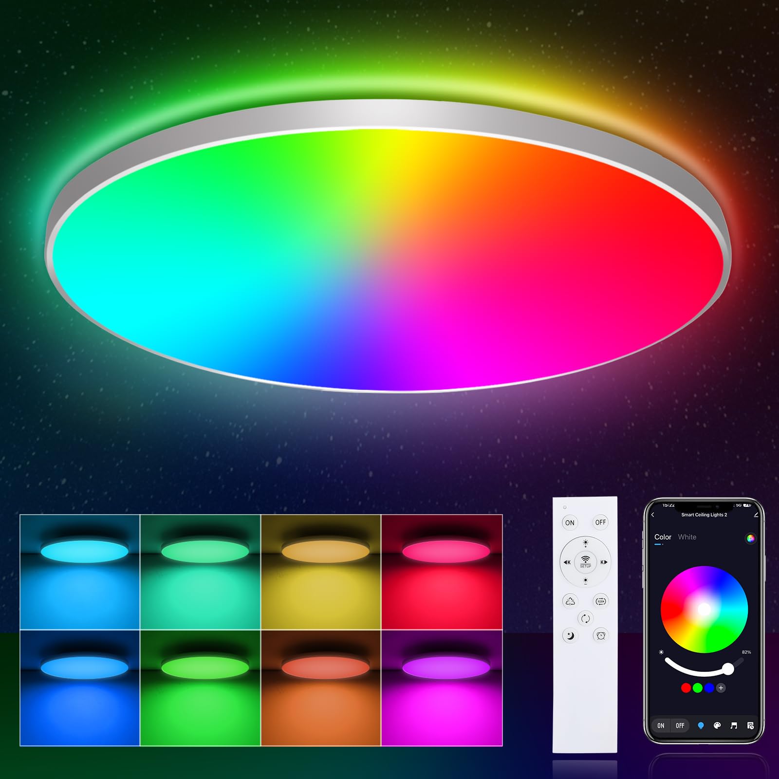 OPPEARL LED-Deckenleuchte 24W dimmbar – Smart Home Deckenlampe mit RGB Farbwechsel & App-Steuerung