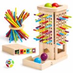 Akokie Montessori Holzspielzeug ab 3 Jahren – 40 Stäbe mit 3 Spielmöglichkeiten
