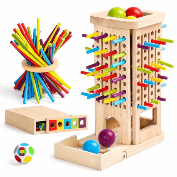 Akokie Montessori Holzspielzeug ab 3 Jahren – 40 Stäbe mit 3 Spielmöglichkeiten