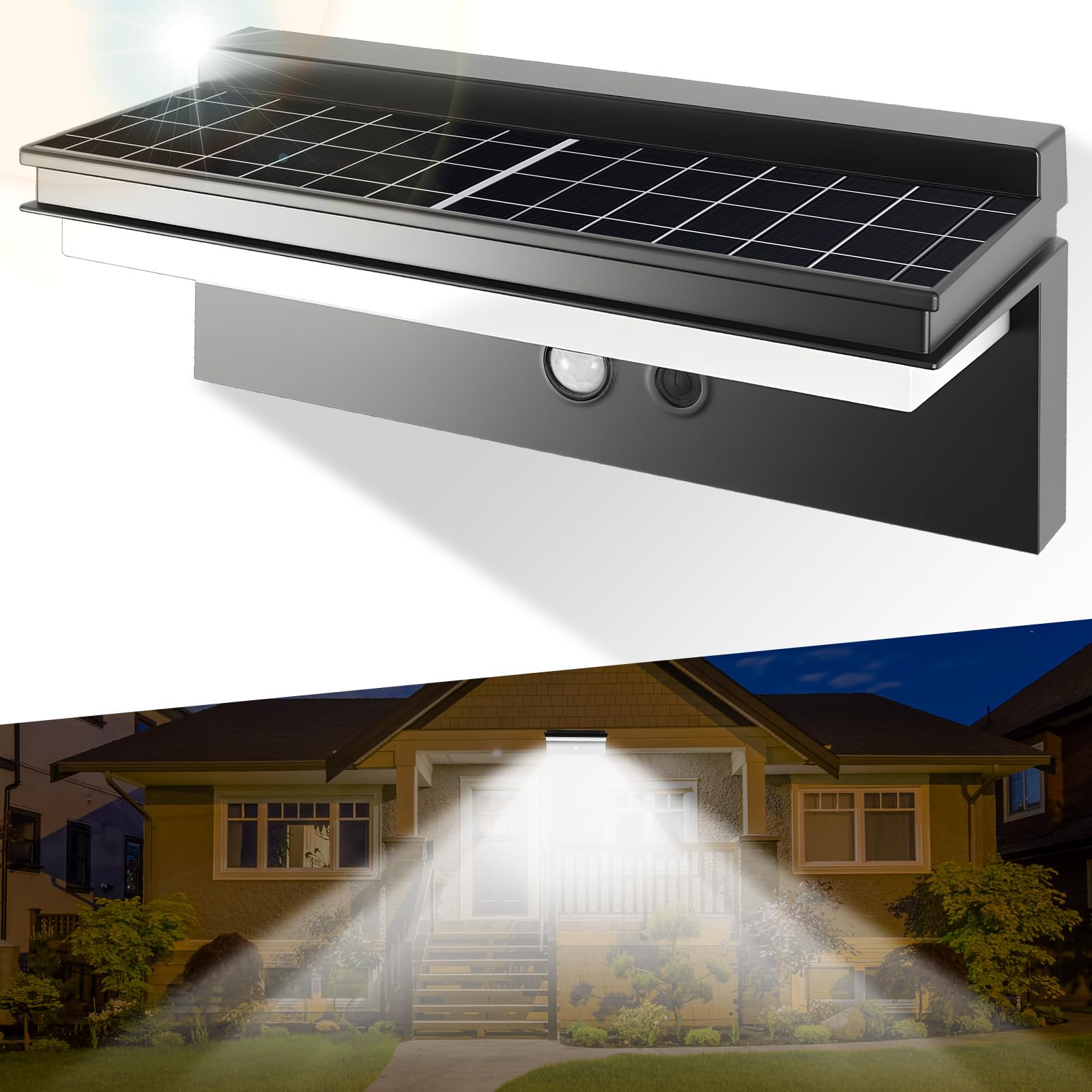 HOTUT Solar-Wandleuchte mit Bewegungsmelder 4400 mAh – 1500 lm IP65 für Aussen