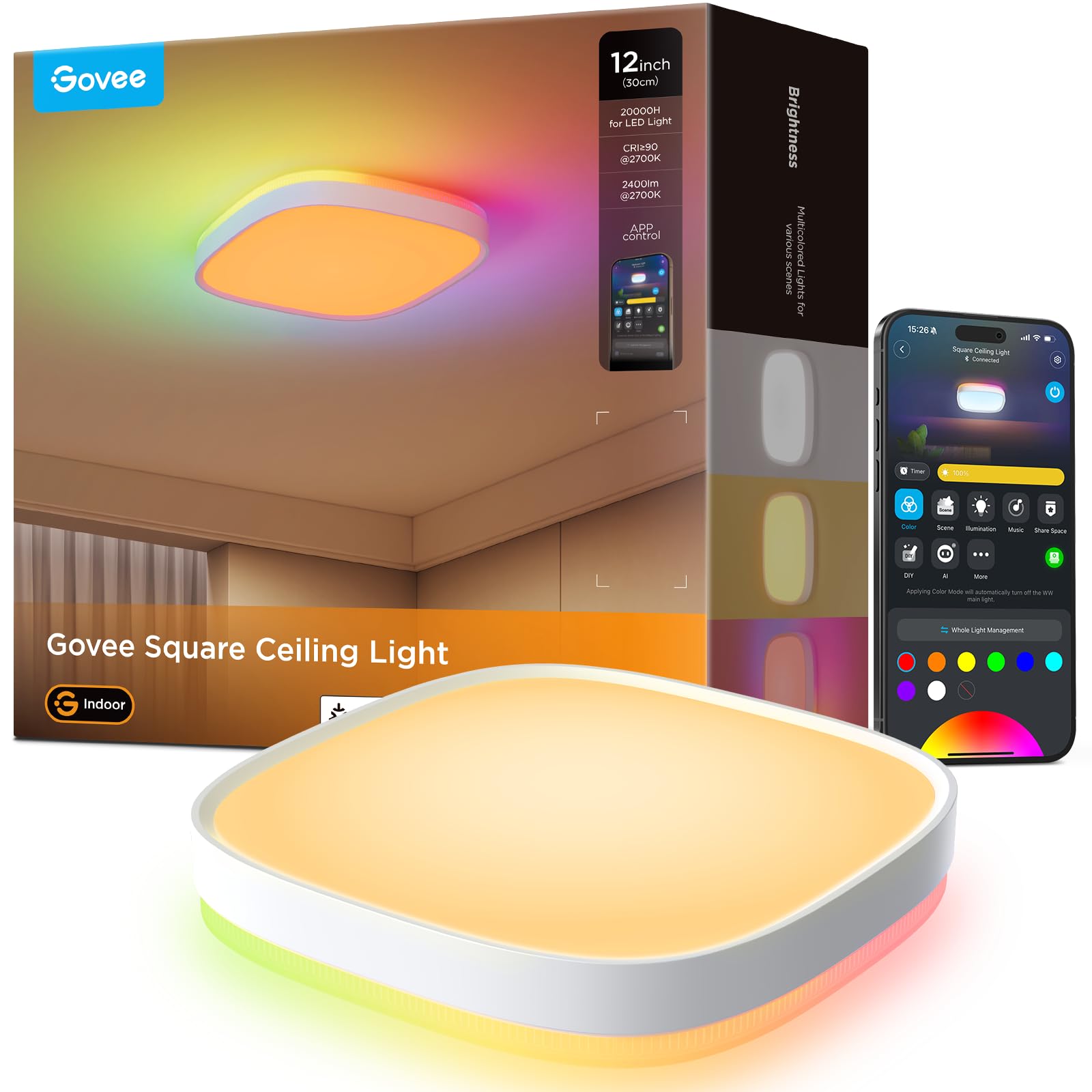 Govee RGBIC Smart Deckenleuchte 24W – 16 Mio. Farben & KI-Steuerung für intelligente Wohnräume