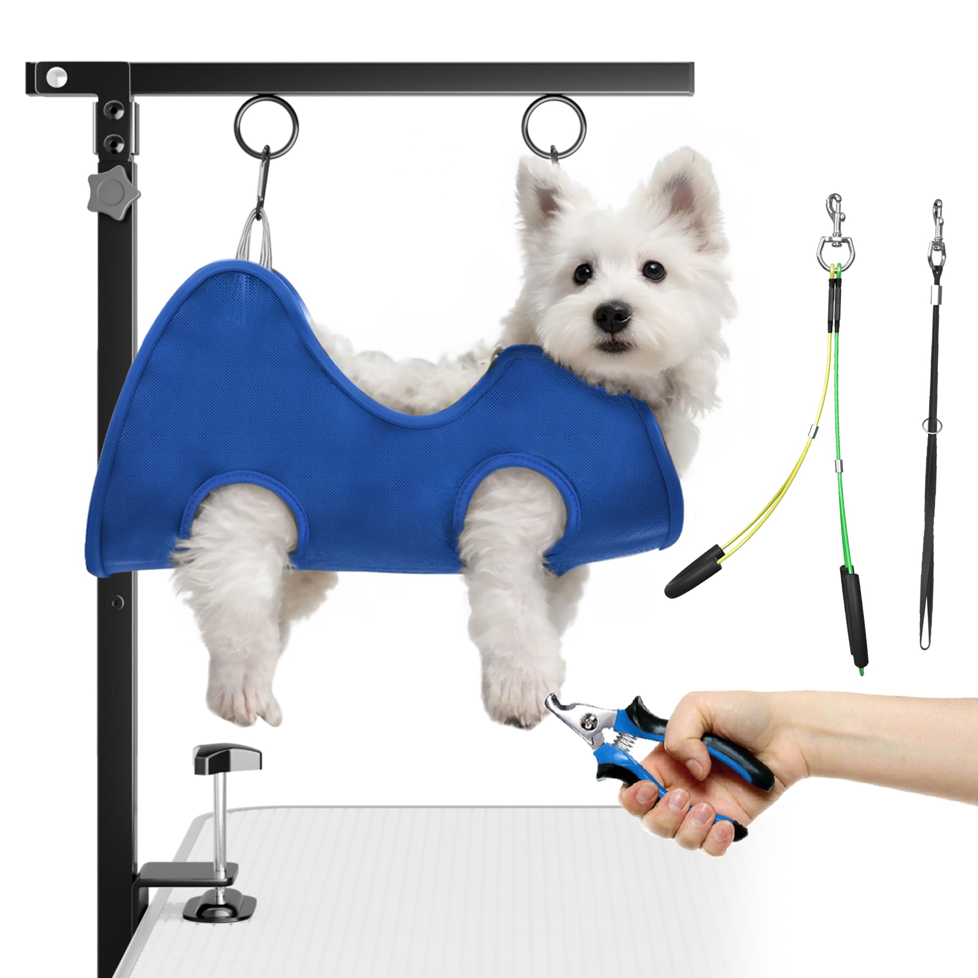 Josmimic Faltbarer Grooming-Arm 66–102 cm mit Hängematte – Höhenverstellbarer Hundepflegetisch