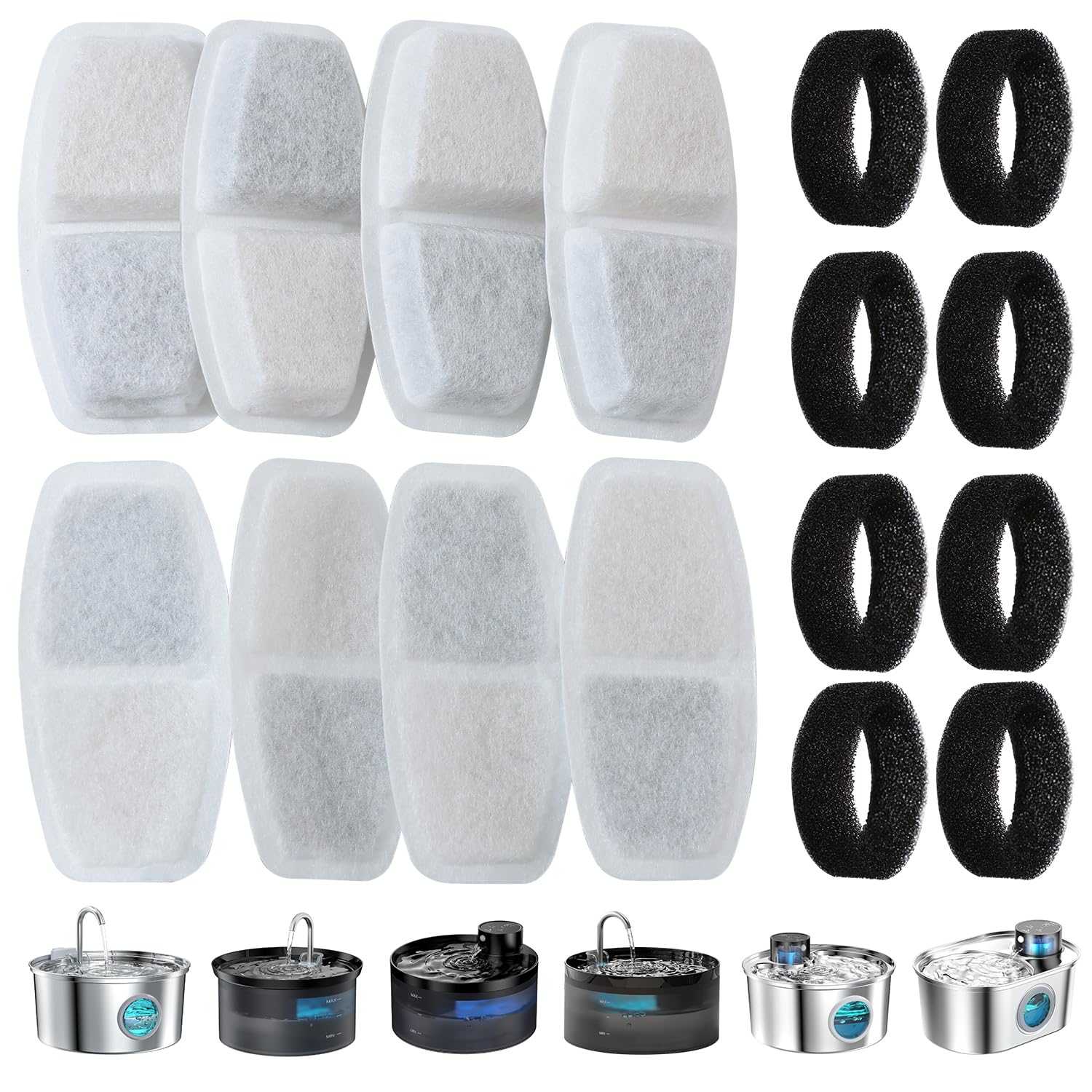 Zemiu Katzenwasserbrunnen Filter 16er Set – Dreifache Filtration für sauberes Trinkwasser