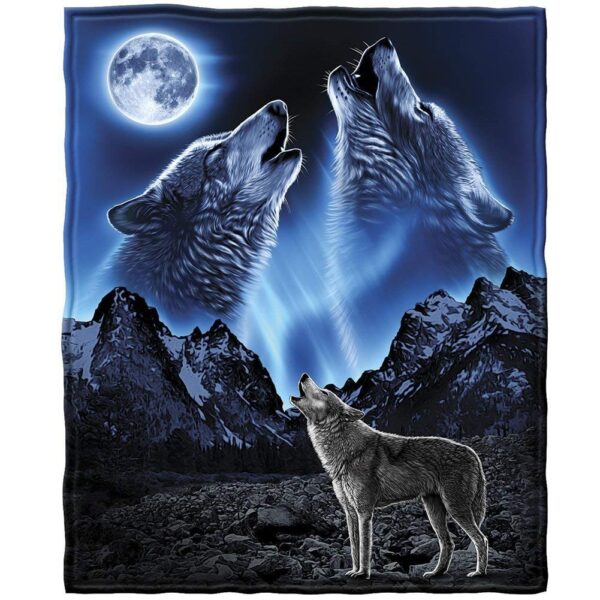 YISUMEI Kuscheldecke 150x200 cm Flanell Fleece – Wölfe Heulender Mond