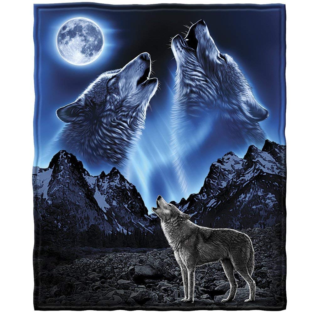 YISUMEI Kuscheldecke 150x200 cm Flanell Fleece – Wölfe Heulender Mond