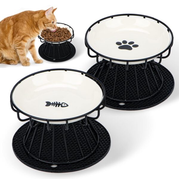 Yooyan Erhöhter Katzennapf-Set Keramik 10cm – Ergonomischer Futternapf mit Metallständer & Silikonmatten