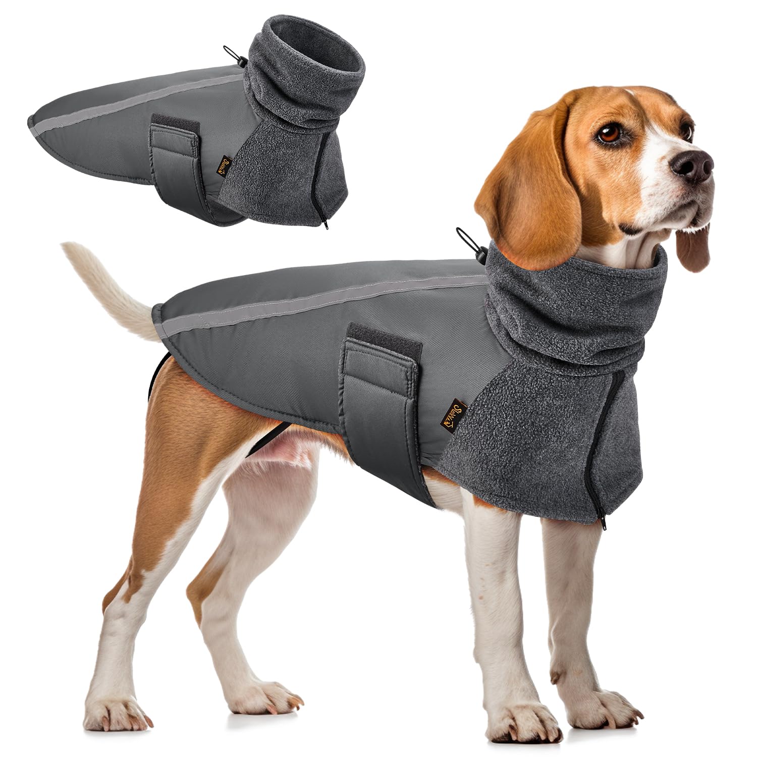 SlowTon Winter-Hundemantel mit Polarfleece & reflektierenden Streifen – Wasserdicht für kleine bis mittlere Hunde