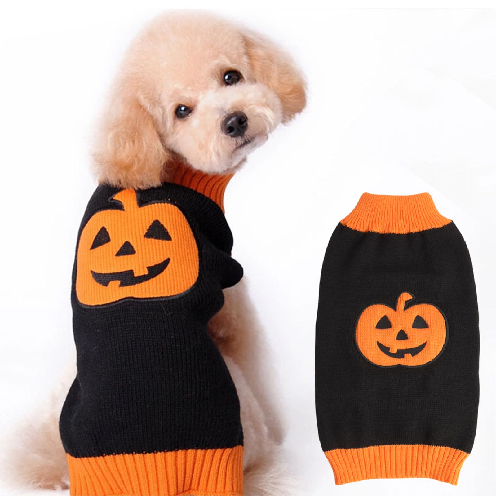 Asmea Hundepullover Halloween Kürbis-Kostüm Größe M – Weiches Hundekostüm für kleine & mittlere Hunde