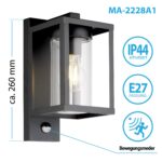 Maxkomfort Aussenwandleuchte mit Bewegungsmelder – Edelstahl schwarz IP44 E27 – Bild 2