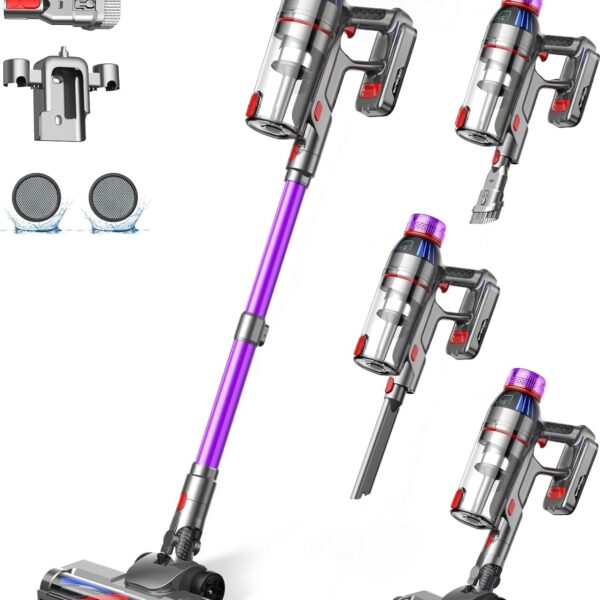 Dunifah Akku-Staubsauger 45 kPa mit Anti-Tangle-Bürste & LED – Kabellos für Tierhaare