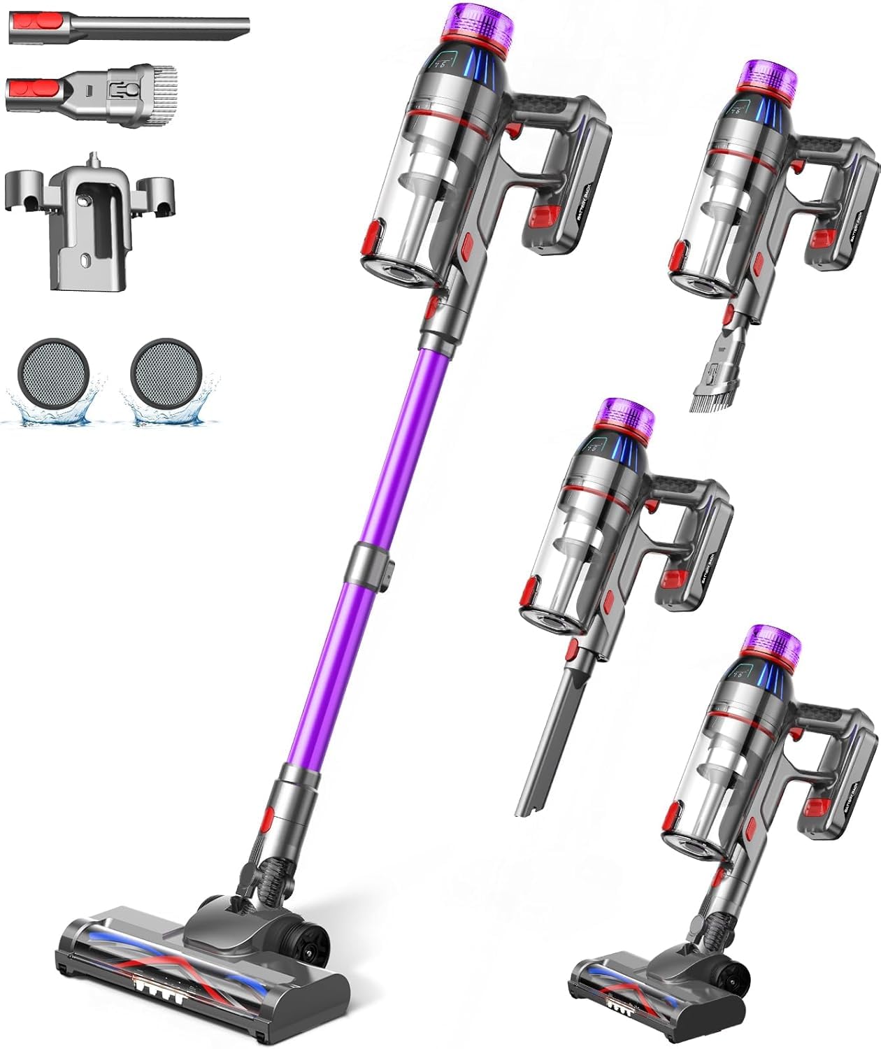 Dunifah Akku-Staubsauger 45 kPa mit Anti-Tangle-Bürste & LED – Kabellos für Tierhaare