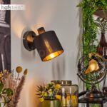 HOFSTEIN Wandleuchte Alsen – Retro Wandlampe Schwarz/Gold mit Stoffschirm & Schalter – Bild 8