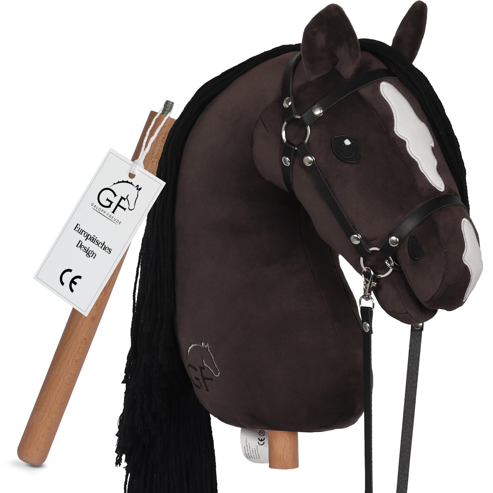 GALOPP FREUDE Hobby Horse Braunschecke A3 – Steckenpferd mit Trense & abnehmbarem Stab