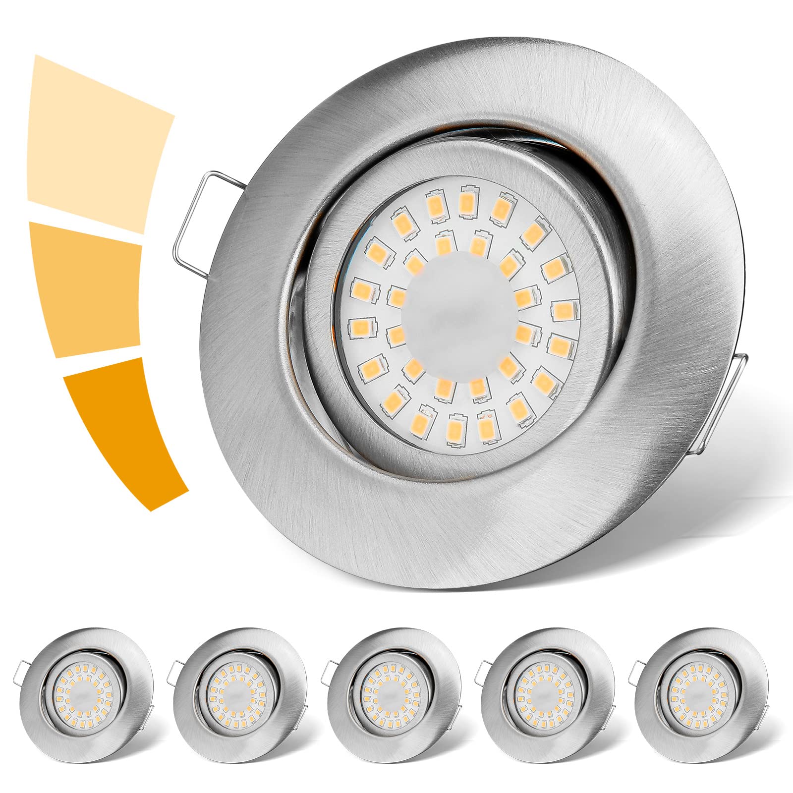 LED Einbaustrahler 230V 6W dimmbar – Schwenkbare Deckenspots 3000K für Bad & Küche, 6er Set