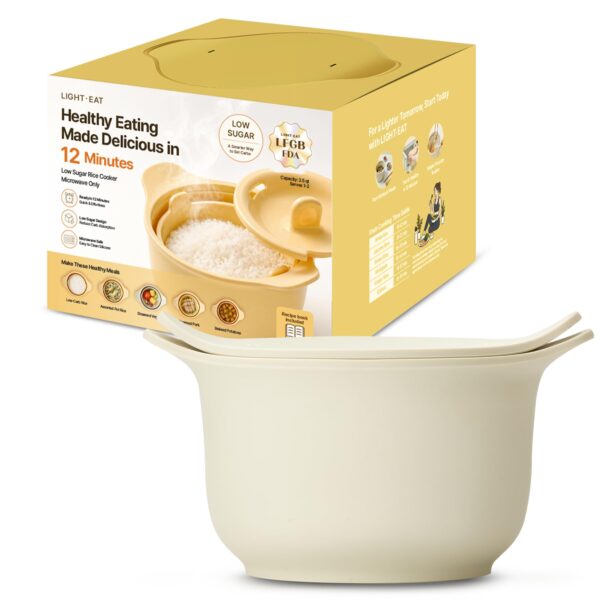 Firgi Mikrowellen-Reiskocher Low Carb 2-3 Tassen – Platin-Silikon Reiskocher Cremeweiss