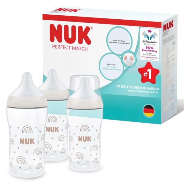 NUK Perfect Match Babyflaschenset 260 ml – Adaptive Sauger mit Temperature Control für ab 3 Monate