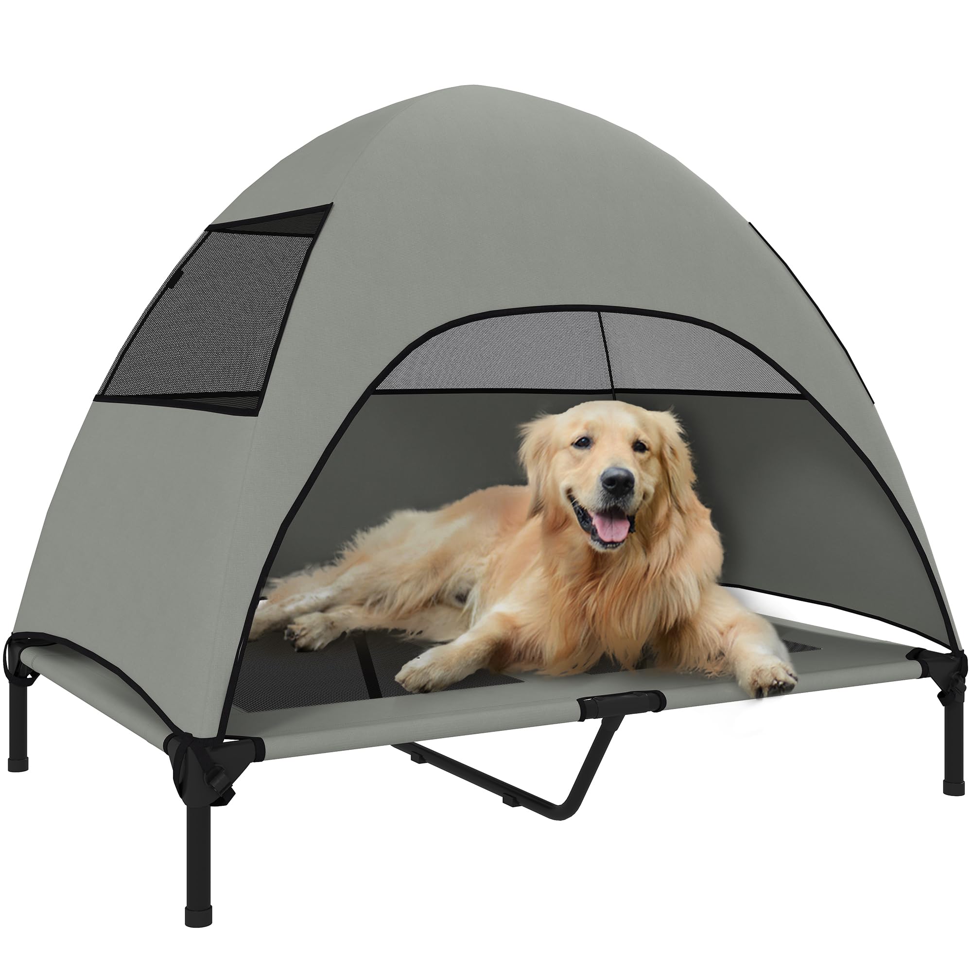 PawHut Hundeliege Outdoor 106x76x99cm mit abnehmbarem Dach – Erhöhtes Haustierbett für grosse Hunde