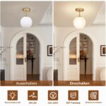 Ø20cm Vintage Deckenlampe Gold mit mattweißem Glaskugel – IP44 Badlampe, LED inkl. – Bild 3