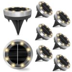 8er Set Solar Bodenleuchten Aussen mit 8 LEDs – Warmweiss IP65 Edelstahl für Garten & Gehweg