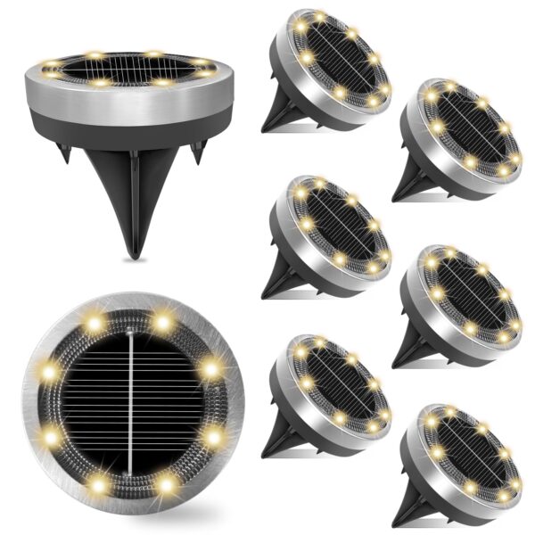 8er Set Solar Bodenleuchten Aussen mit 8 LEDs – Warmweiss IP65 Edelstahl für Garten & Gehweg