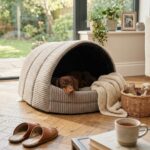 Odolplusz Hundehöhle Grösse M – Exklusives Hundehaus aus Cord mit Kissen – Bild 2