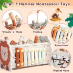 jerryvon 4-in-1 Holzspielzeug ab 1 Jahr – Montessori Motorikspielzeug mit Hammerspiel & Xylophon – Bild 3