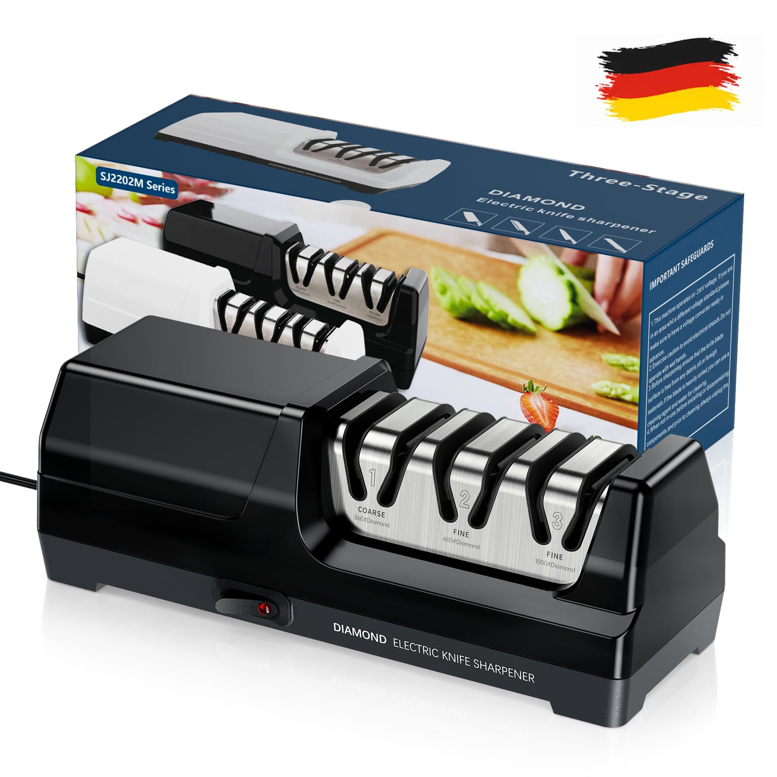 HIUYRFS Elektrischer Messerschärfer 20W – 3-Stufen Profi-Schärfsystem für Küchenmesser